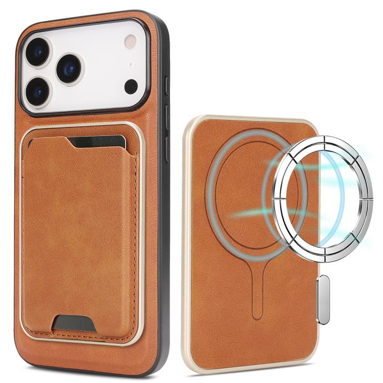 For iPhone 17 Pro Kalebol Slim MagSafe Ring Magnetic Card Bag Leather Phone Case(Brown) by Kalebol