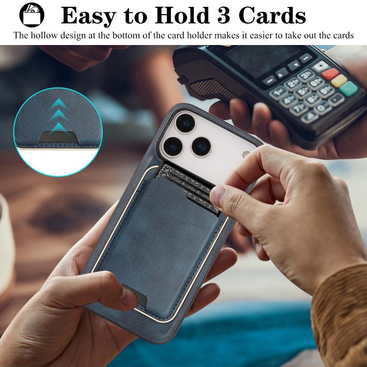 For iPhone 17 Pro Kalebol Slim MagSafe Ring Magnetic Card Bag Leather Phone Case(Blue) by Kalebol