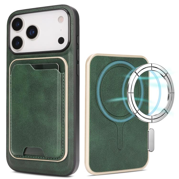 For iPhone 17 Pro Kalebol Slim MagSafe Ring Magnetic Card Bag Leather Phone Case(Green) by Kalebol