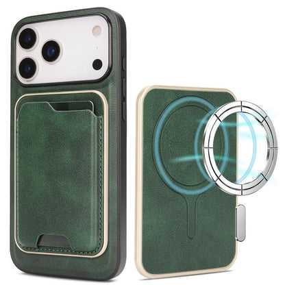 For iPhone 17 Pro Kalebol Slim MagSafe Ring Magnetic Card Bag Leather Phone Case(Green) by Kalebol