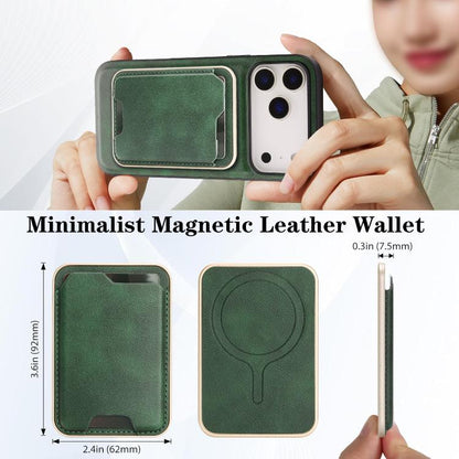 For iPhone 17 Pro Kalebol Slim MagSafe Ring Magnetic Card Bag Leather Phone Case(Green) by Kalebol