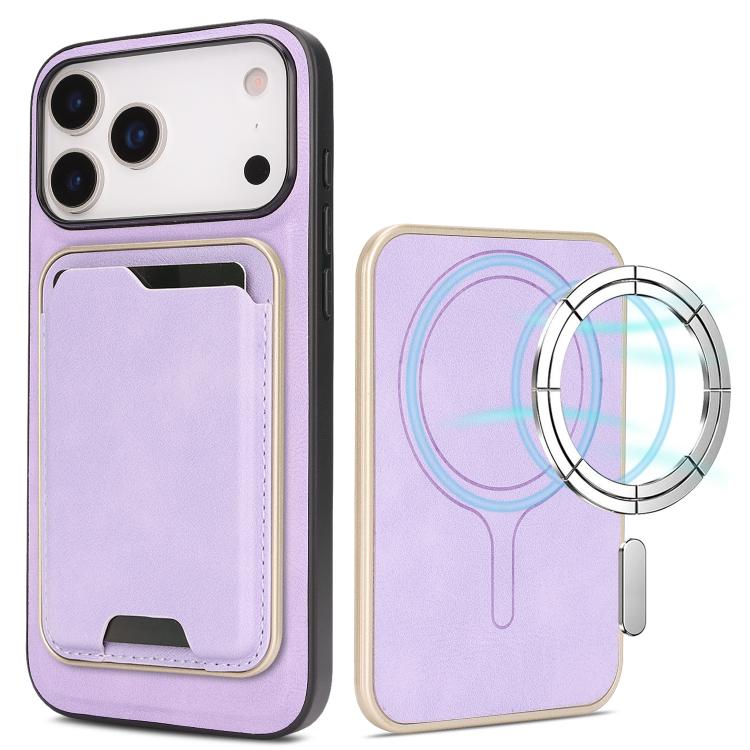 For iPhone 17 Pro Kalebol Slim MagSafe Ring Magnetic Card Bag Leather Phone Case(Purple) by Kalebol