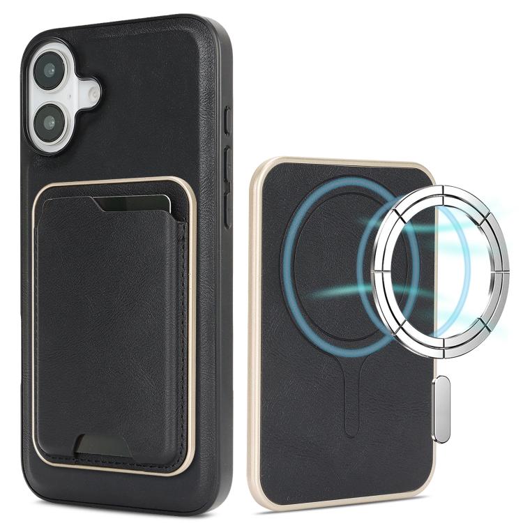 For iPhone 17 Kalebol Slim MagSafe Ring Magnetic Card Bag Leather Phone Case(Black) by Kalebol