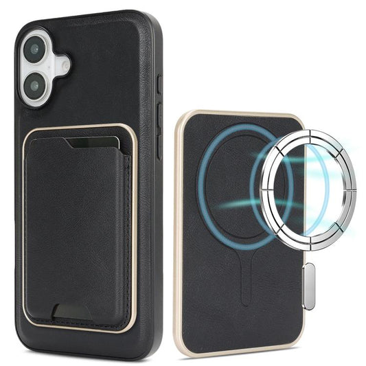 For iPhone 17 Kalebol Slim MagSafe Ring Magnetic Card Bag Leather Phone Case(Black) by Kalebol