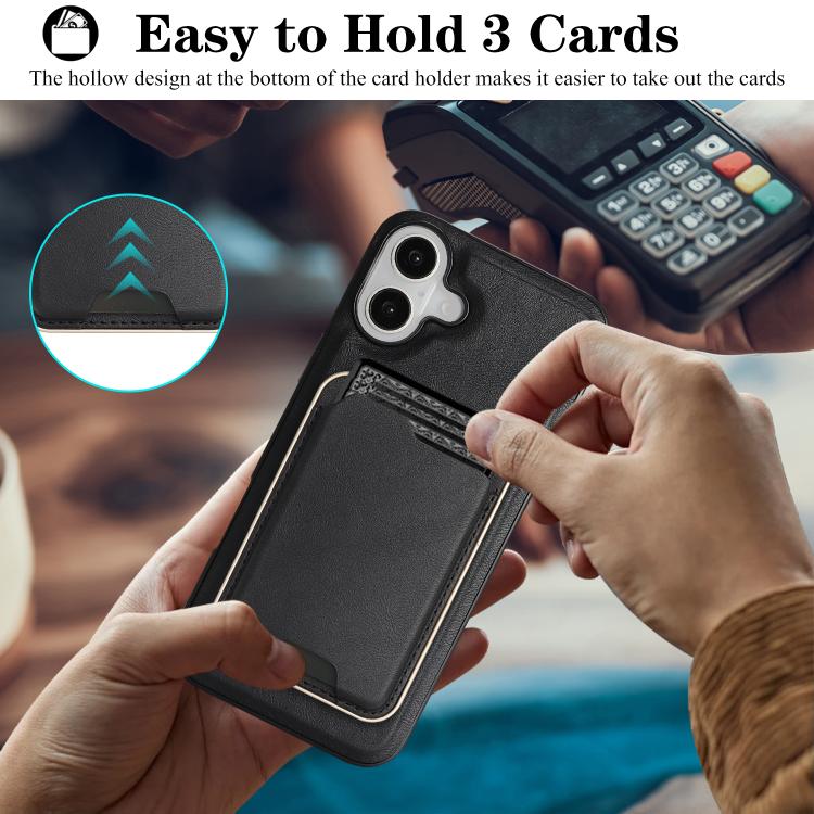 For iPhone 17 Kalebol Slim MagSafe Ring Magnetic Card Bag Leather Phone Case(Black) by Kalebol