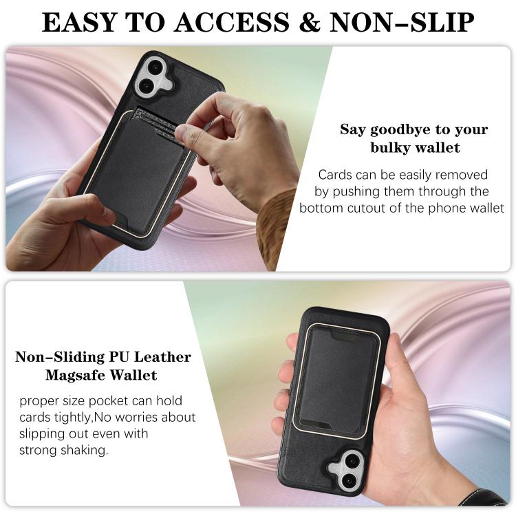 For iPhone 17 Kalebol Slim MagSafe Ring Magnetic Card Bag Leather Phone Case(Black) by Kalebol