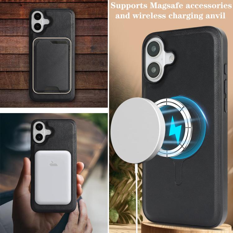 For iPhone 17 Kalebol Slim MagSafe Ring Magnetic Card Bag Leather Phone Case(Black) by Kalebol