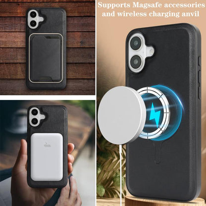 For iPhone 17 Kalebol Slim MagSafe Ring Magnetic Card Bag Leather Phone Case(Black) by Kalebol