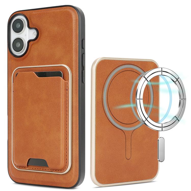 For iPhone 17 Kalebol Slim MagSafe Ring Magnetic Card Bag Leather Phone Case(Brown) by Kalebol