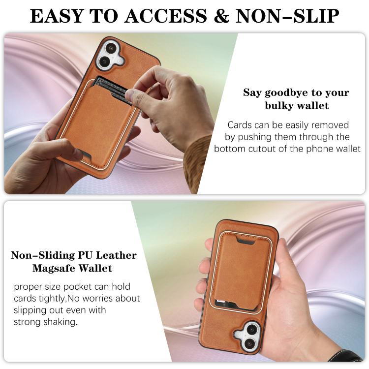 For iPhone 17 Kalebol Slim MagSafe Ring Magnetic Card Bag Leather Phone Case(Brown) by Kalebol