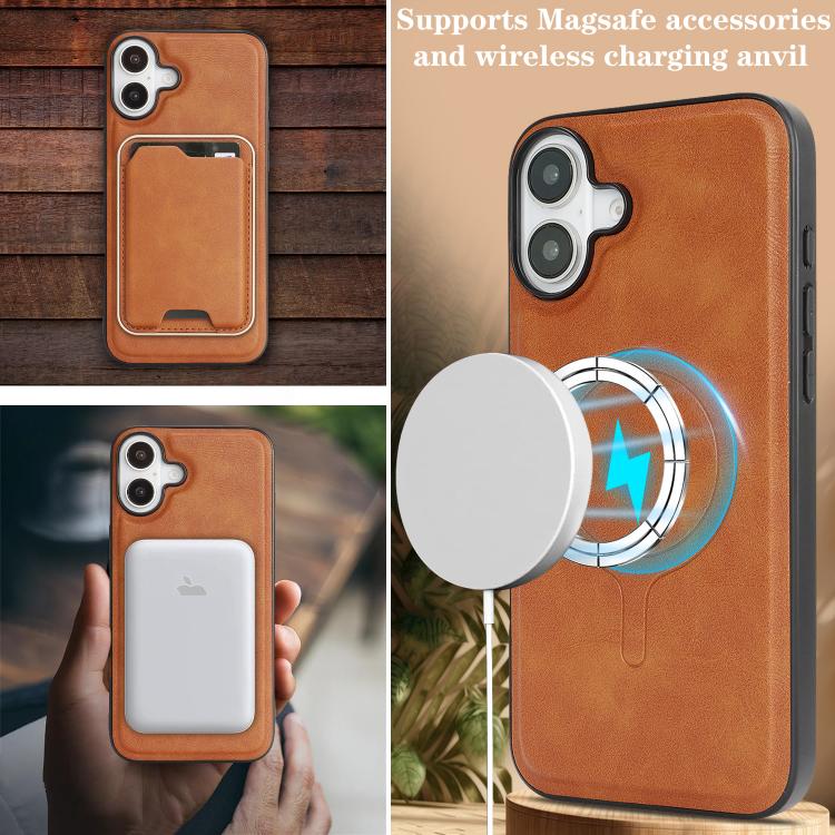 For iPhone 17 Kalebol Slim MagSafe Ring Magnetic Card Bag Leather Phone Case(Brown) by Kalebol