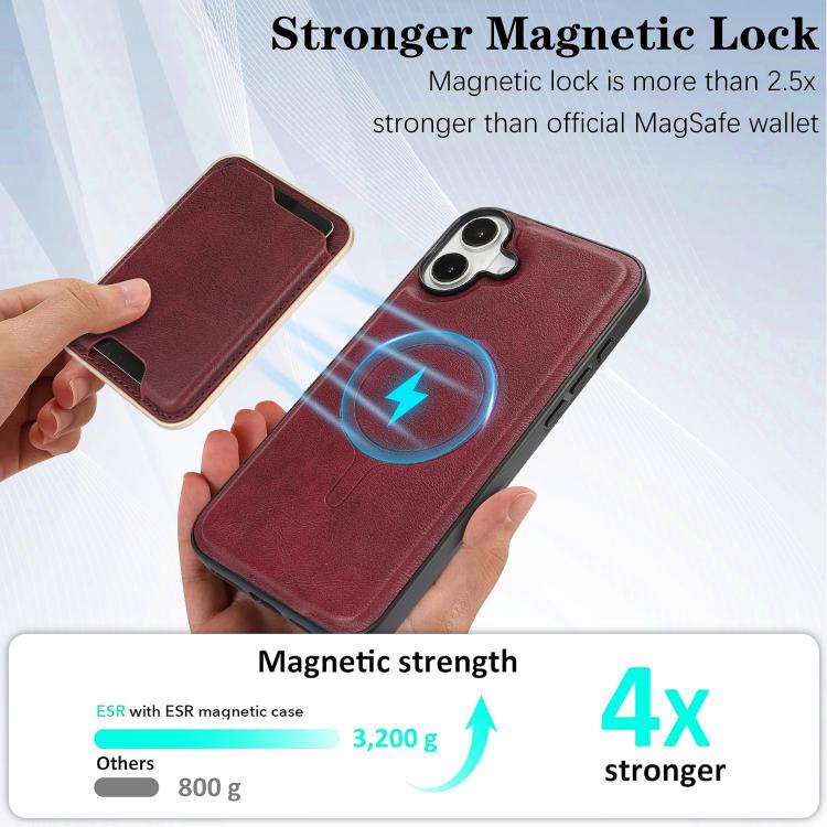 For iPhone 17 Kalebol Slim MagSafe Ring Magnetic Card Bag Leather Phone Case(Red) by Kalebol