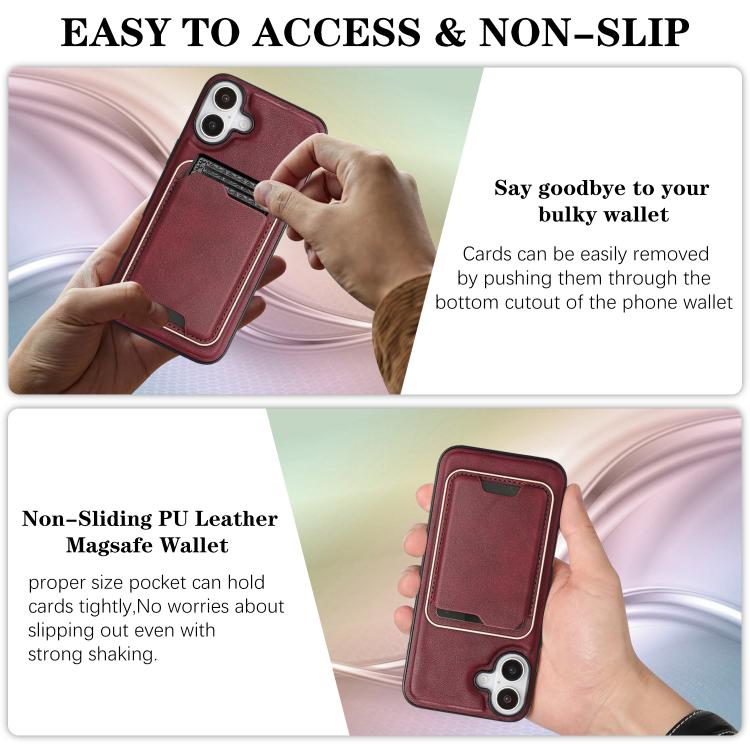 For iPhone 17 Kalebol Slim MagSafe Ring Magnetic Card Bag Leather Phone Case(Red) by Kalebol