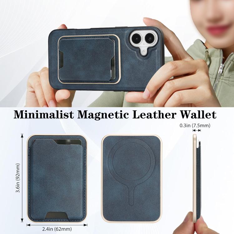 For iPhone 17 Kalebol Slim MagSafe Ring Magnetic Card Bag Leather Phone Case(Blue) by Kalebol