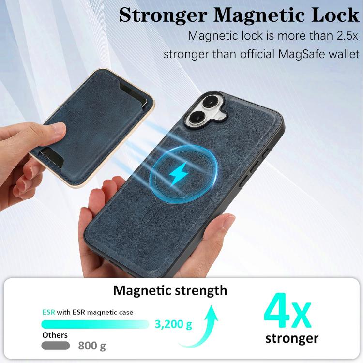 For iPhone 17 Kalebol Slim MagSafe Ring Magnetic Card Bag Leather Phone Case(Blue) by Kalebol