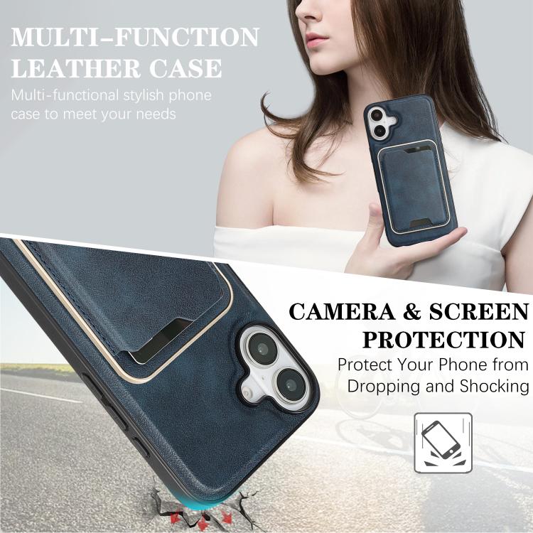 For iPhone 17 Kalebol Slim MagSafe Ring Magnetic Card Bag Leather Phone Case(Blue) by Kalebol