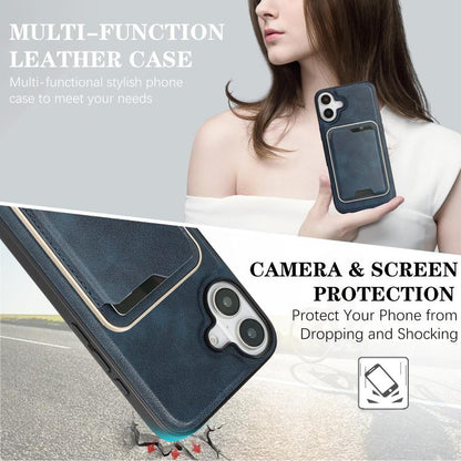 For iPhone 17 Kalebol Slim MagSafe Ring Magnetic Card Bag Leather Phone Case(Blue) by Kalebol