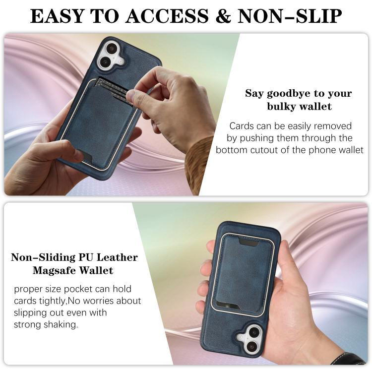 For iPhone 17 Kalebol Slim MagSafe Ring Magnetic Card Bag Leather Phone Case(Blue) by Kalebol