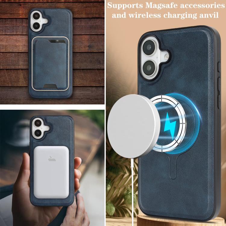 For iPhone 17 Kalebol Slim MagSafe Ring Magnetic Card Bag Leather Phone Case(Blue) by Kalebol