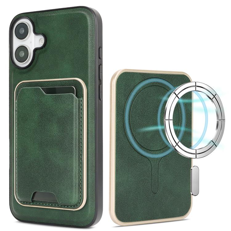 For iPhone 17 Kalebol Slim MagSafe Ring Magnetic Card Bag Leather Phone Case(Green) by Kalebol