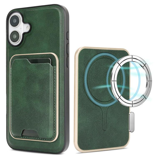 For iPhone 17 Kalebol Slim MagSafe Ring Magnetic Card Bag Leather Phone Case(Green) by Kalebol