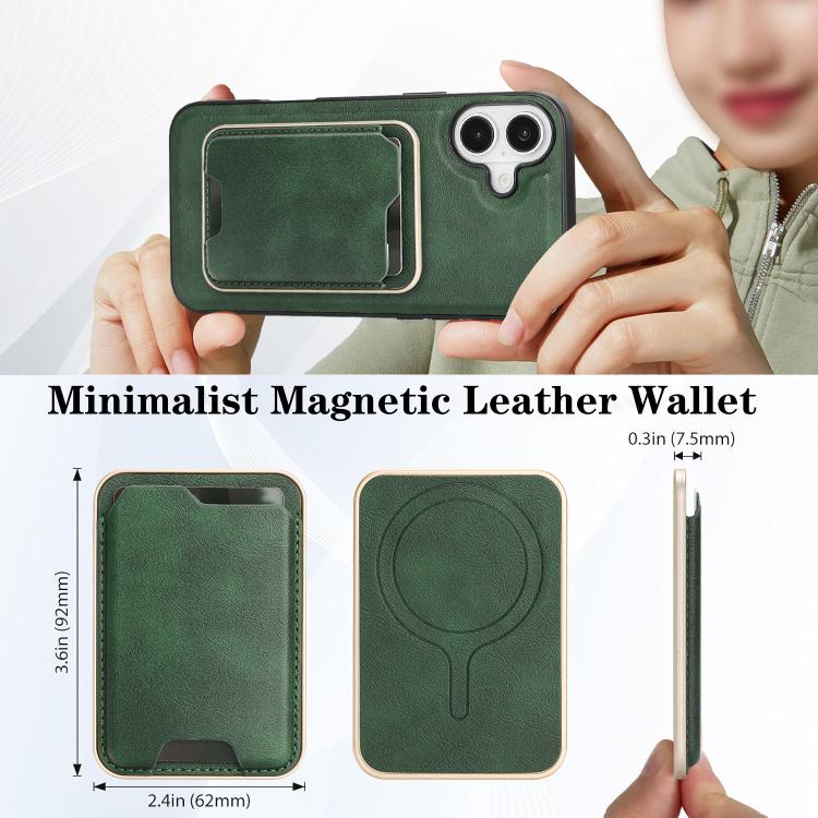 For iPhone 17 Kalebol Slim MagSafe Ring Magnetic Card Bag Leather Phone Case(Green) by Kalebol