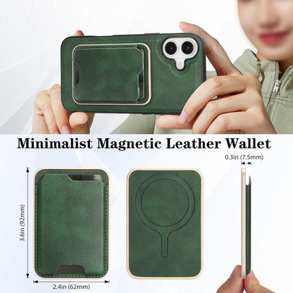 For iPhone 17 Kalebol Slim MagSafe Ring Magnetic Card Bag Leather Phone Case(Green) by Kalebol