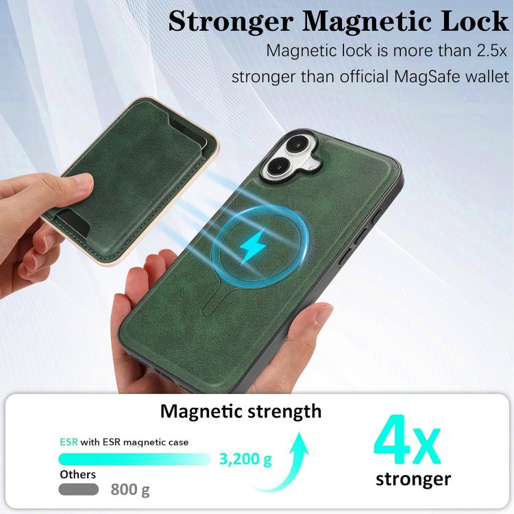 For iPhone 17 Kalebol Slim MagSafe Ring Magnetic Card Bag Leather Phone Case(Green) by Kalebol