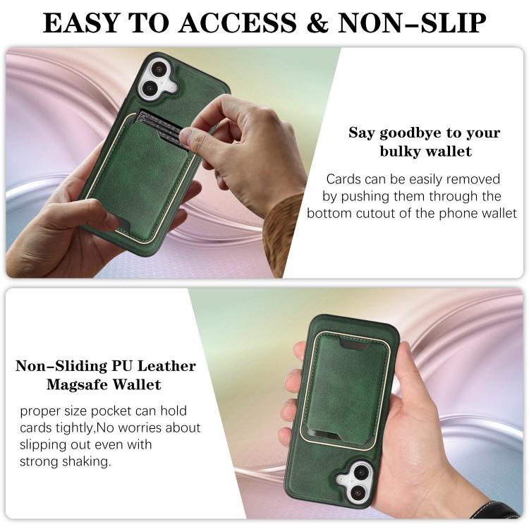 For iPhone 17 Kalebol Slim MagSafe Ring Magnetic Card Bag Leather Phone Case(Green) by Kalebol