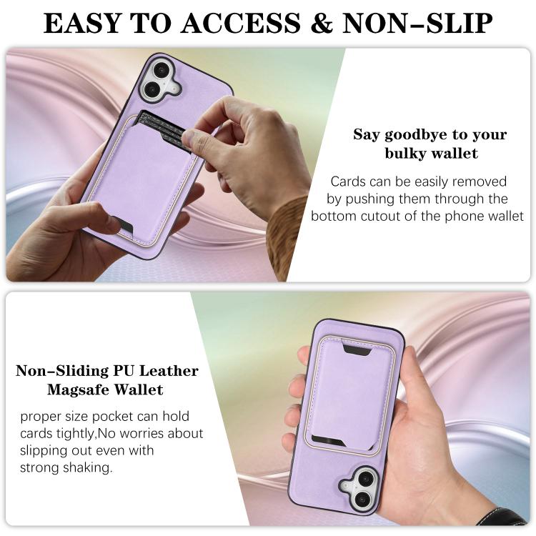 For iPhone 17 Kalebol Slim MagSafe Ring Magnetic Card Bag Leather Phone Case(Purple) by Kalebol