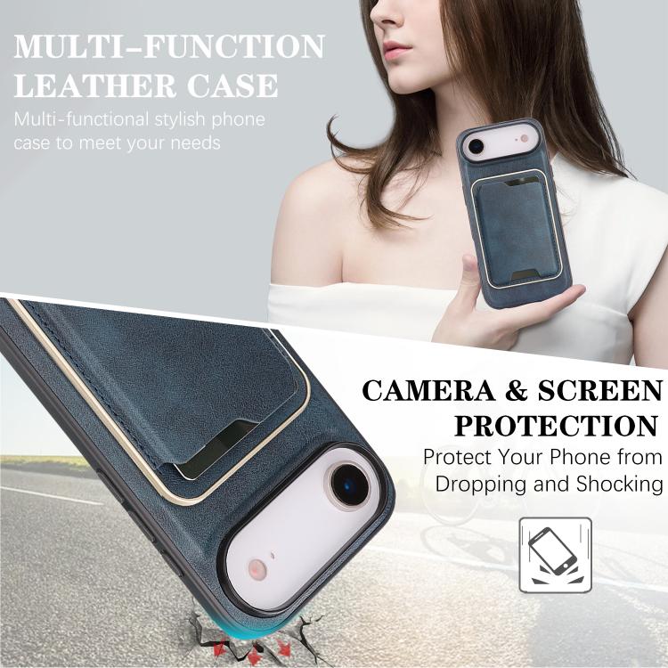 For iPhone Air Kalebol Slim MagSafe Ring Magnetic Card Bag Leather Phone Case(Blue) by Kalebol