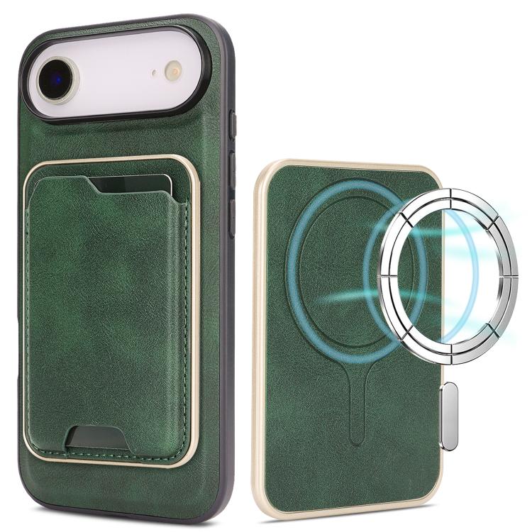 For iPhone Air Kalebol Slim MagSafe Ring Magnetic Card Bag Leather Phone Case(Green) by Kalebol