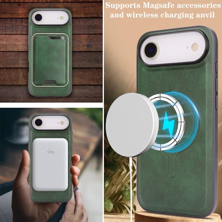 For iPhone Air Kalebol Slim MagSafe Ring Magnetic Card Bag Leather Phone Case(Green) by Kalebol