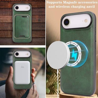 For iPhone Air Kalebol Slim MagSafe Ring Magnetic Card Bag Leather Phone Case(Green) by Kalebol
