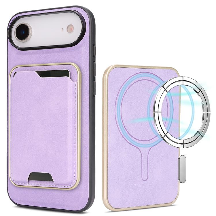 For iPhone Air Kalebol Slim MagSafe Ring Magnetic Card Bag Leather Phone Case(Purple) by Kalebol