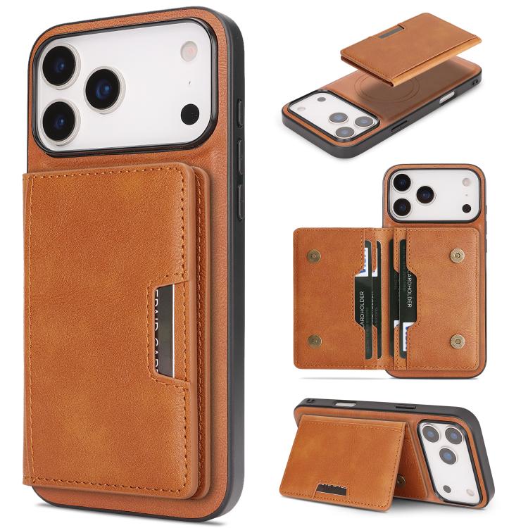 For iPhone 17 Pro Max Kalebol Strong MagSafe Magnetic Two-Fold Card Bag Leather Phone Case(Brown) by Kalebol