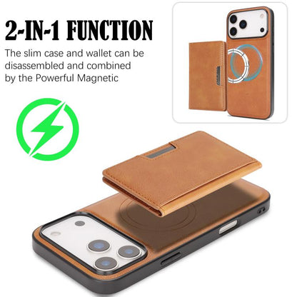 For iPhone 17 Pro Max Kalebol Strong MagSafe Magnetic Two-Fold Card Bag Leather Phone Case(Brown) by Kalebol