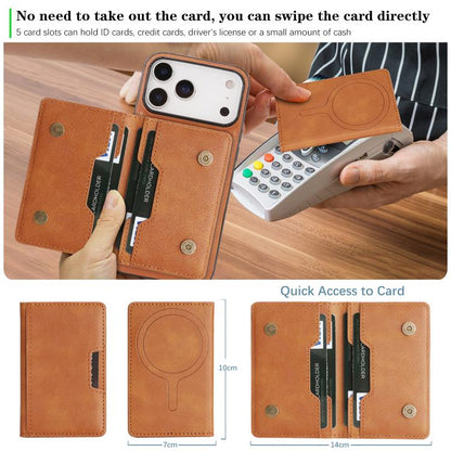 For iPhone 17 Pro Max Kalebol Strong MagSafe Magnetic Two-Fold Card Bag Leather Phone Case(Brown) by Kalebol