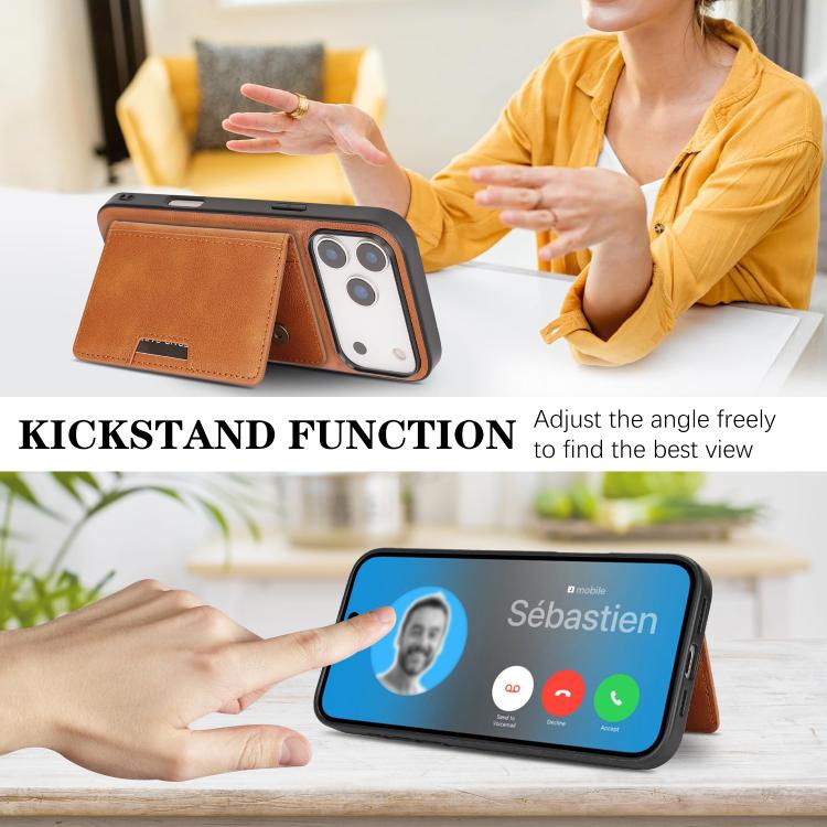 For iPhone 17 Pro Max Kalebol Strong MagSafe Magnetic Two-Fold Card Bag Leather Phone Case(Brown) by Kalebol