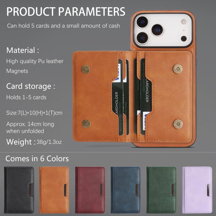 For iPhone 17 Pro Max Kalebol Strong MagSafe Magnetic Two-Fold Card Bag Leather Phone Case(Brown) by Kalebol