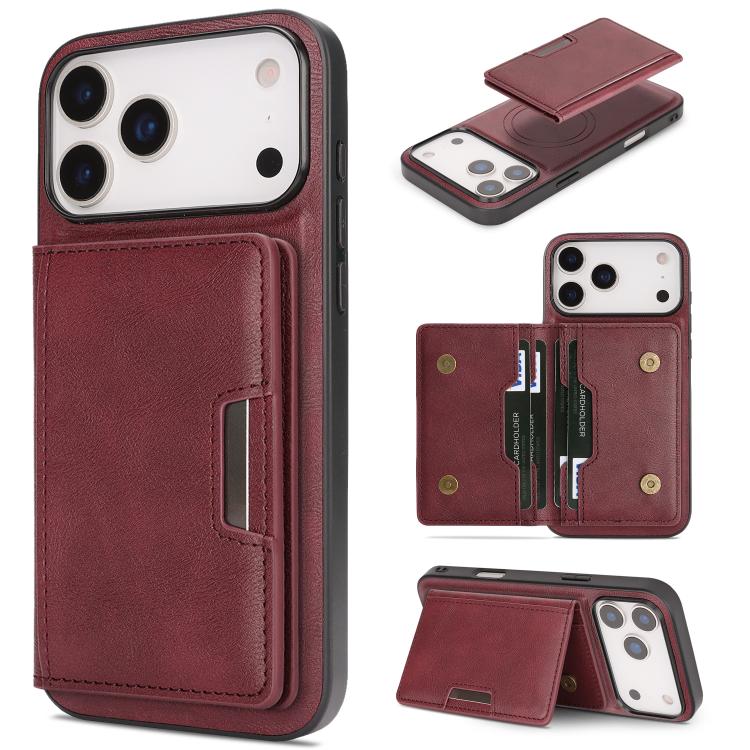 For iPhone 17 Pro Max Kalebol Strong MagSafe Magnetic Two-Fold Card Bag Leather Phone Case(Red) by Kalebol