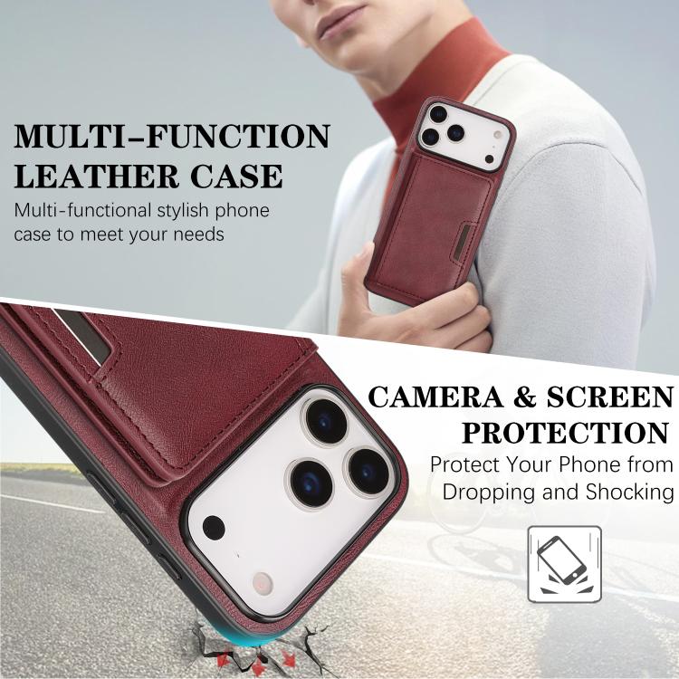 For iPhone 17 Pro Max Kalebol Strong MagSafe Magnetic Two-Fold Card Bag Leather Phone Case(Red) by Kalebol