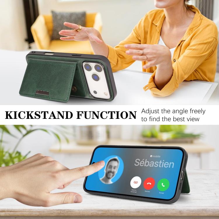 For iPhone 17 Pro Max Kalebol Strong MagSafe Magnetic Two-Fold Card Bag Leather Phone Case(Green) by Kalebol