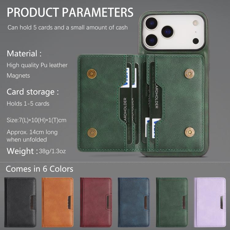 For iPhone 17 Pro Max Kalebol Strong MagSafe Magnetic Two-Fold Card Bag Leather Phone Case(Green) by Kalebol