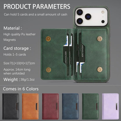 For iPhone 17 Pro Max Kalebol Strong MagSafe Magnetic Two-Fold Card Bag Leather Phone Case(Green) by Kalebol