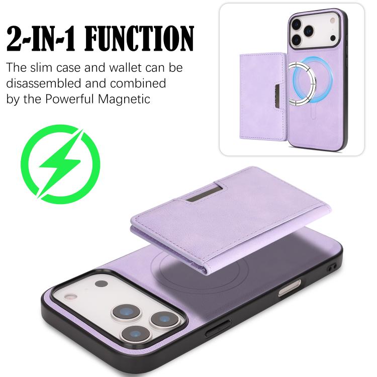For iPhone 17 Pro Max Kalebol Strong MagSafe Magnetic Two-Fold Card Bag Leather Phone Case(Purple) by Kalebol