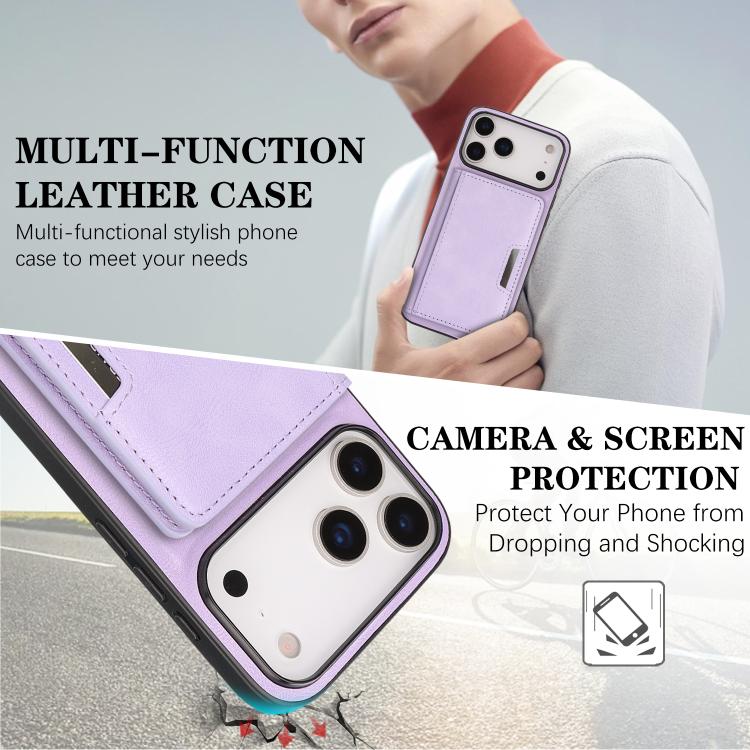 For iPhone 17 Pro Max Kalebol Strong MagSafe Magnetic Two-Fold Card Bag Leather Phone Case(Purple) by Kalebol