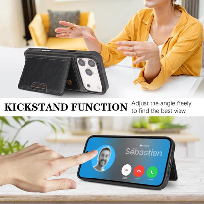 For iPhone 17 Pro Kalebol Strong MagSafe Magnetic Two-Fold Card Bag Leather Phone Case(Black) by Kalebol