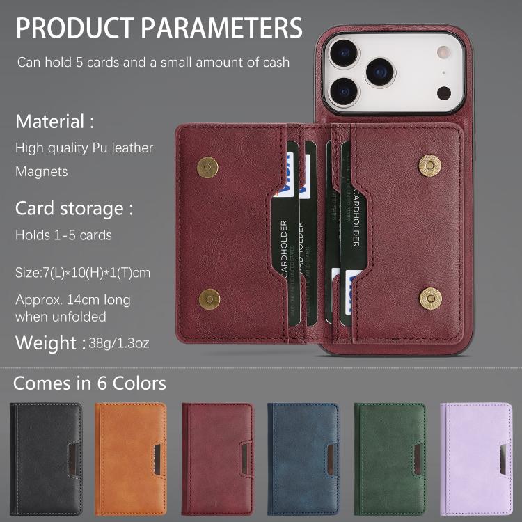 For iPhone 17 Pro Kalebol Strong MagSafe Magnetic Two-Fold Card Bag Leather Phone Case(Red) by Kalebol