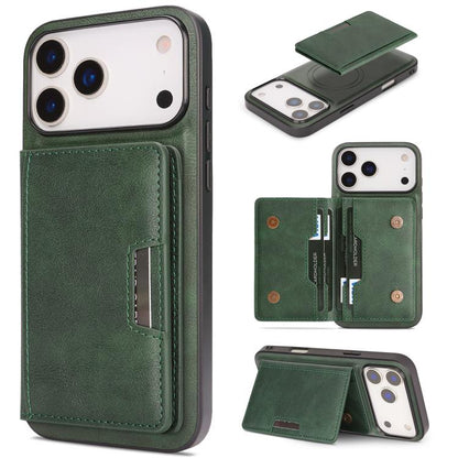 For iPhone 17 Pro Kalebol Strong MagSafe Magnetic Two-Fold Card Bag Leather Phone Case(Green) by Kalebol